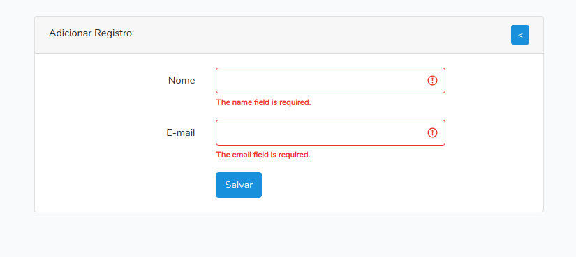 Form to add items with the validation messages